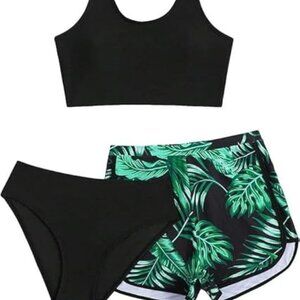 NEW Girl's 3 Piece Bikini Sets Tropical Print Swimsuit Bathing Suit SZ 12/13